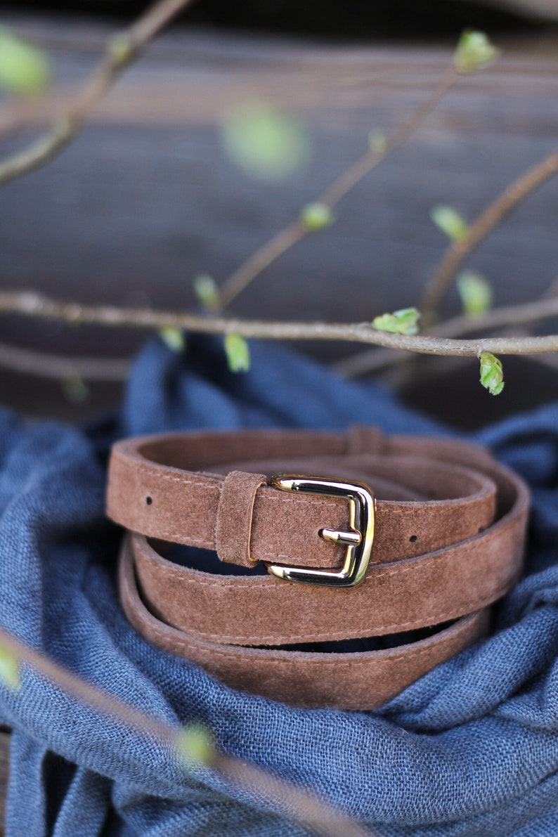Leather belt women, cigaro brown, brown velvet leather waist belt, ladies belt, genuine leather, gift for her image 1