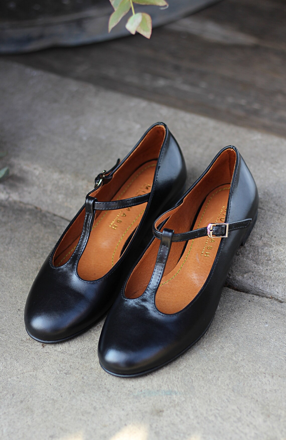 Retro style black genuine leather ballet pumps mary jane Etsy