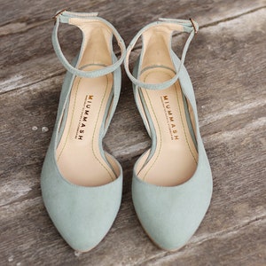 Leder Ballerinas, eukalyptus grünes Leder, Knöchelriemen Wohnungen, Wildleder Ballerinas, Frauen flache Schuhe, Boho Hochzeit Schuhe, Brautschuhe Bild 10