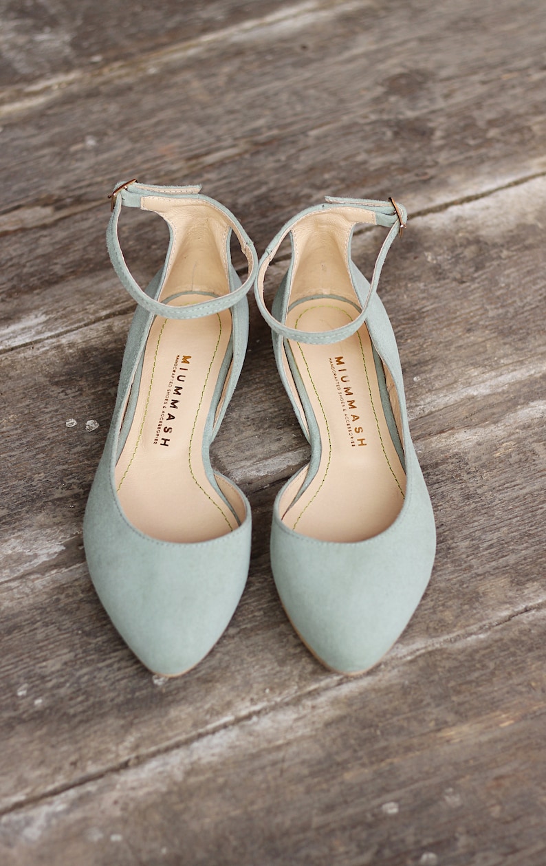 Leder Ballerinas, eukalyptus grünes Leder, Knöchelriemen Wohnungen, Wildleder Ballerinas, Frauen flache Schuhe, Boho Hochzeit Schuhe, Brautschuhe Bild 10