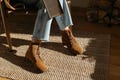 Lace-Up Velvet Leather Booties: Cigaro Brown Retro Boots