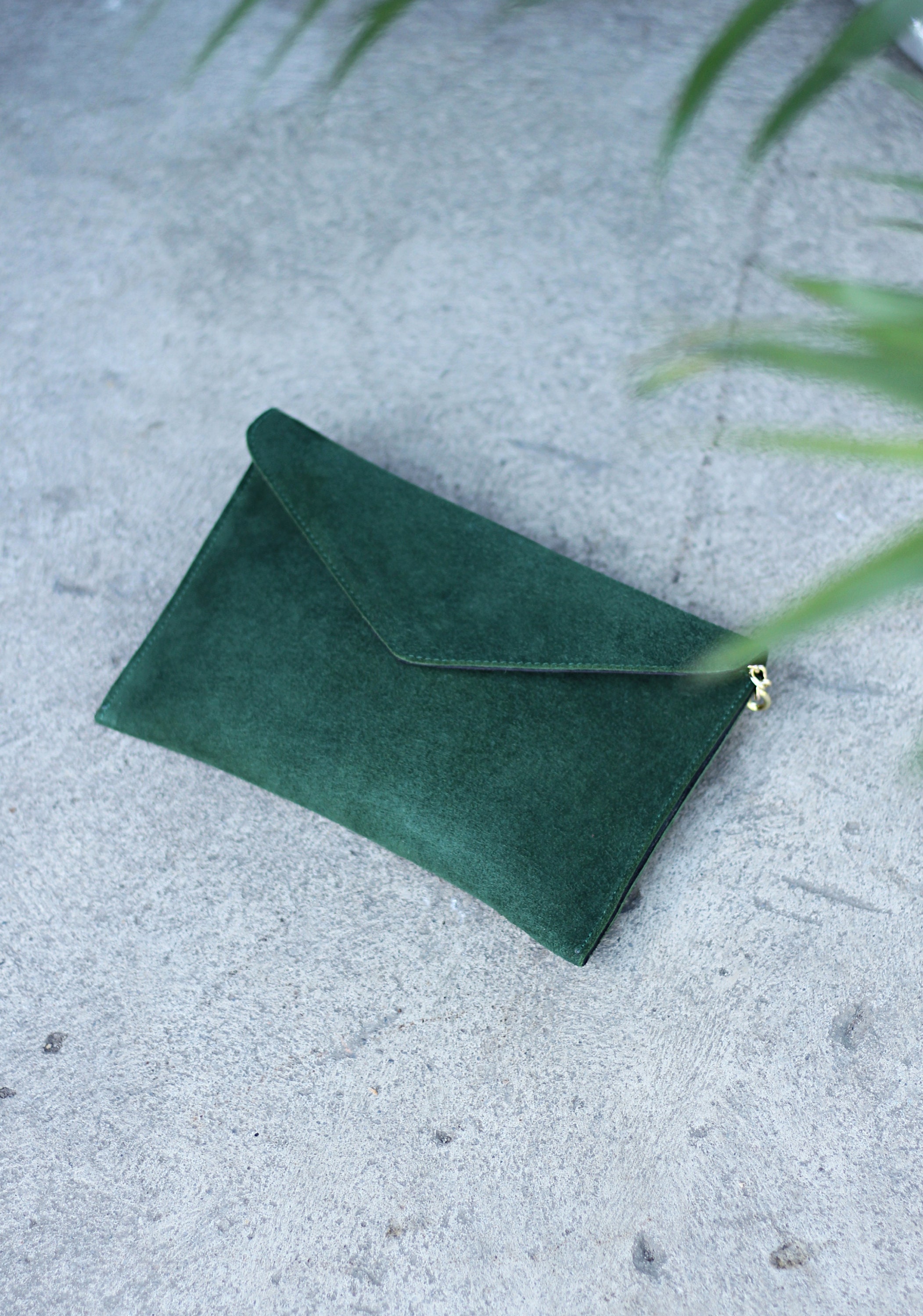 Multipurpose Clutch Bag Bottle Green Suede Leather Etsy