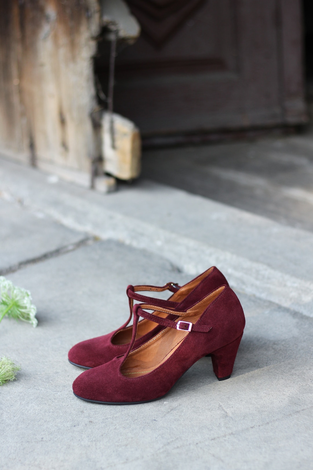 Retro Style Natural Burgundy Velour Leather Mary Jane Heels Shoes Gift for Her Boho Style Shoes Nature Lover Etsy UK