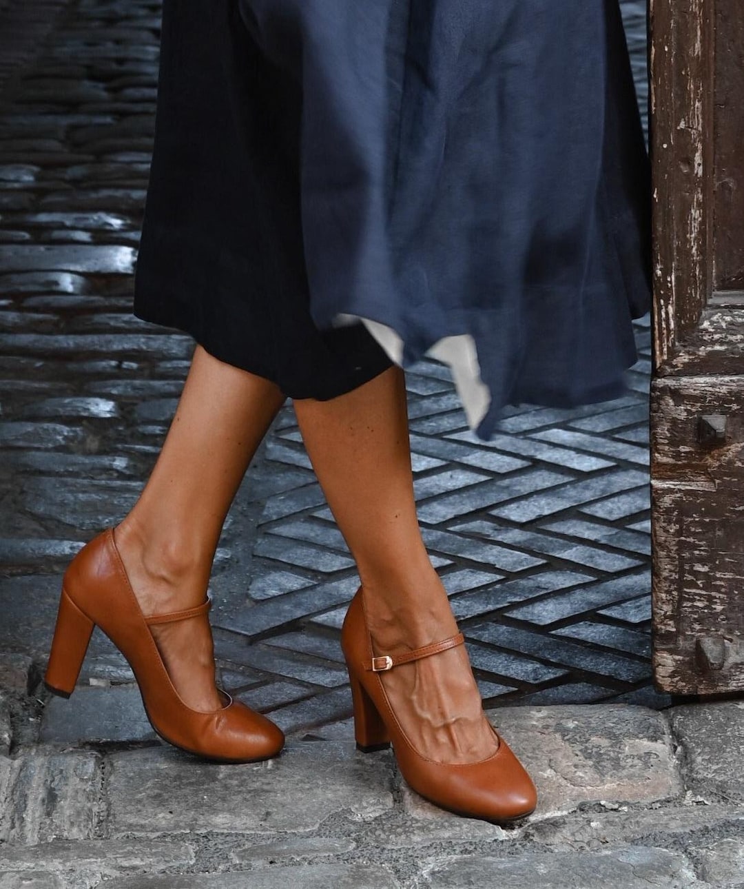 Leather High Heel Maryjanes