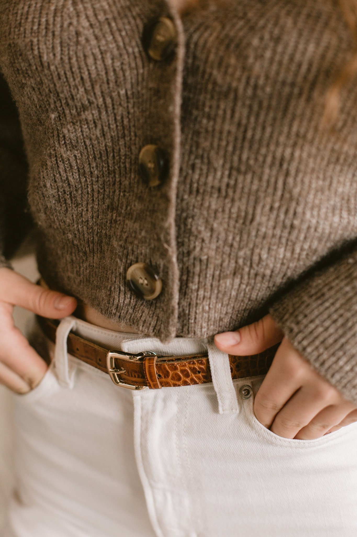 Womens Belt One Size Brown Crocodile Statement Buckle Leather Women main image 3
