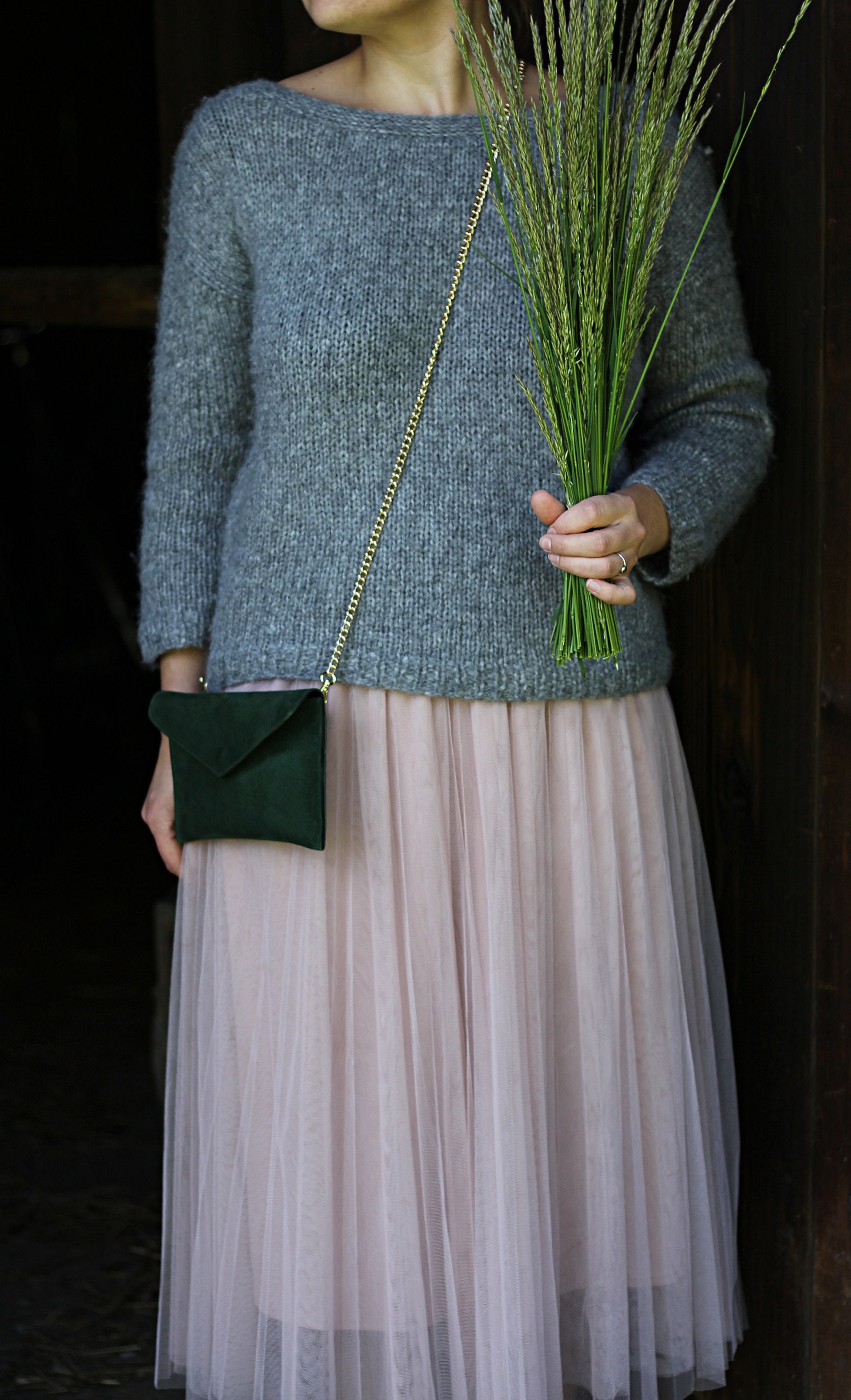 Multipurpose Clutch Bag Bottle Green Suede Leather Etsy