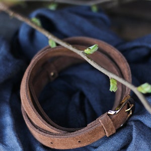 Leather belt women, cigaro brown, brown velvet leather waist belt, ladies belt, genuine leather, gift for her image 3