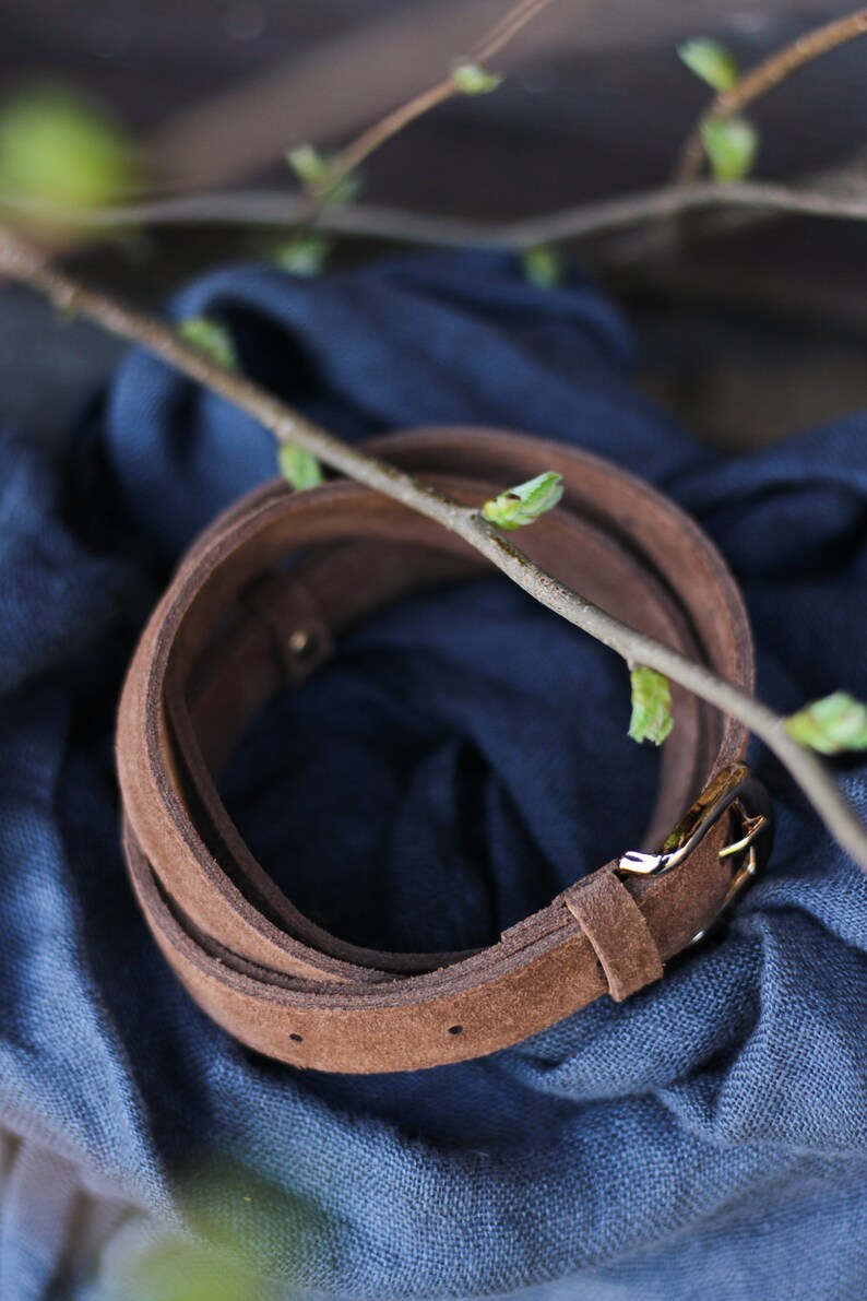 Leather belt women, cigaro brown, brown velvet leather waist belt, ladies belt, genuine leather, gift for her image 3