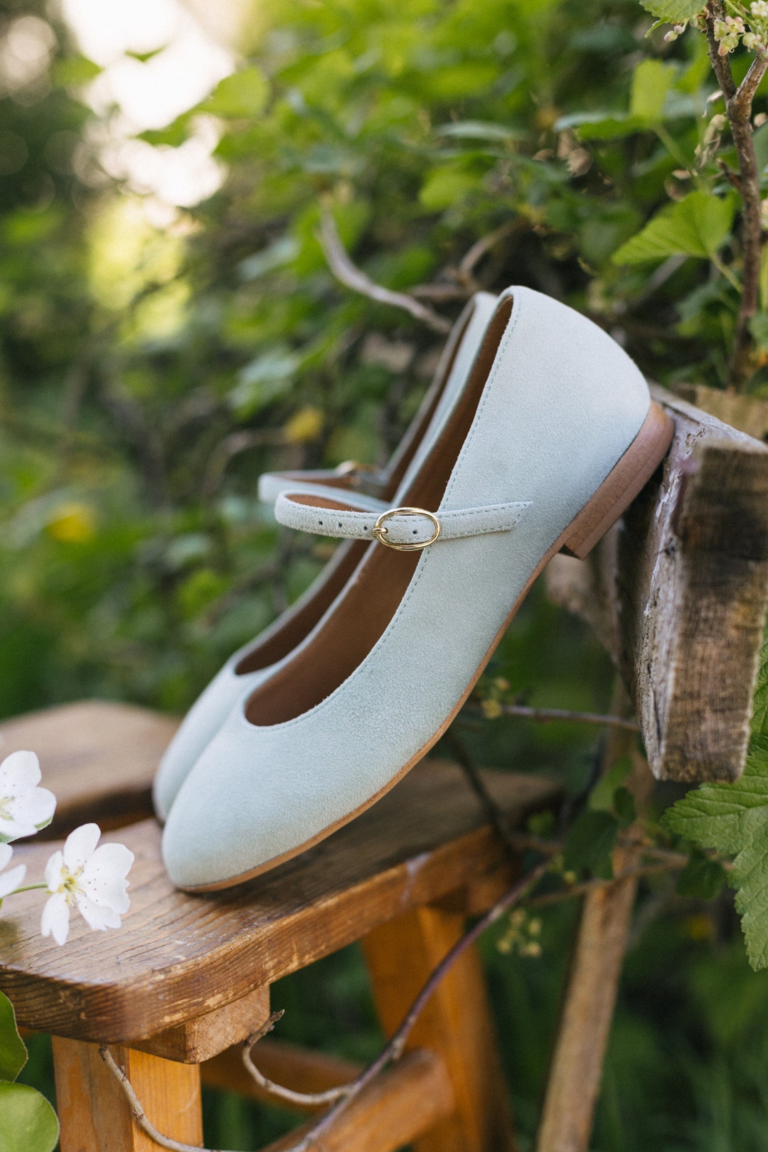 Bailarinas Mary Jane en ante verde eucalipto, estilo retro, hechas a  México