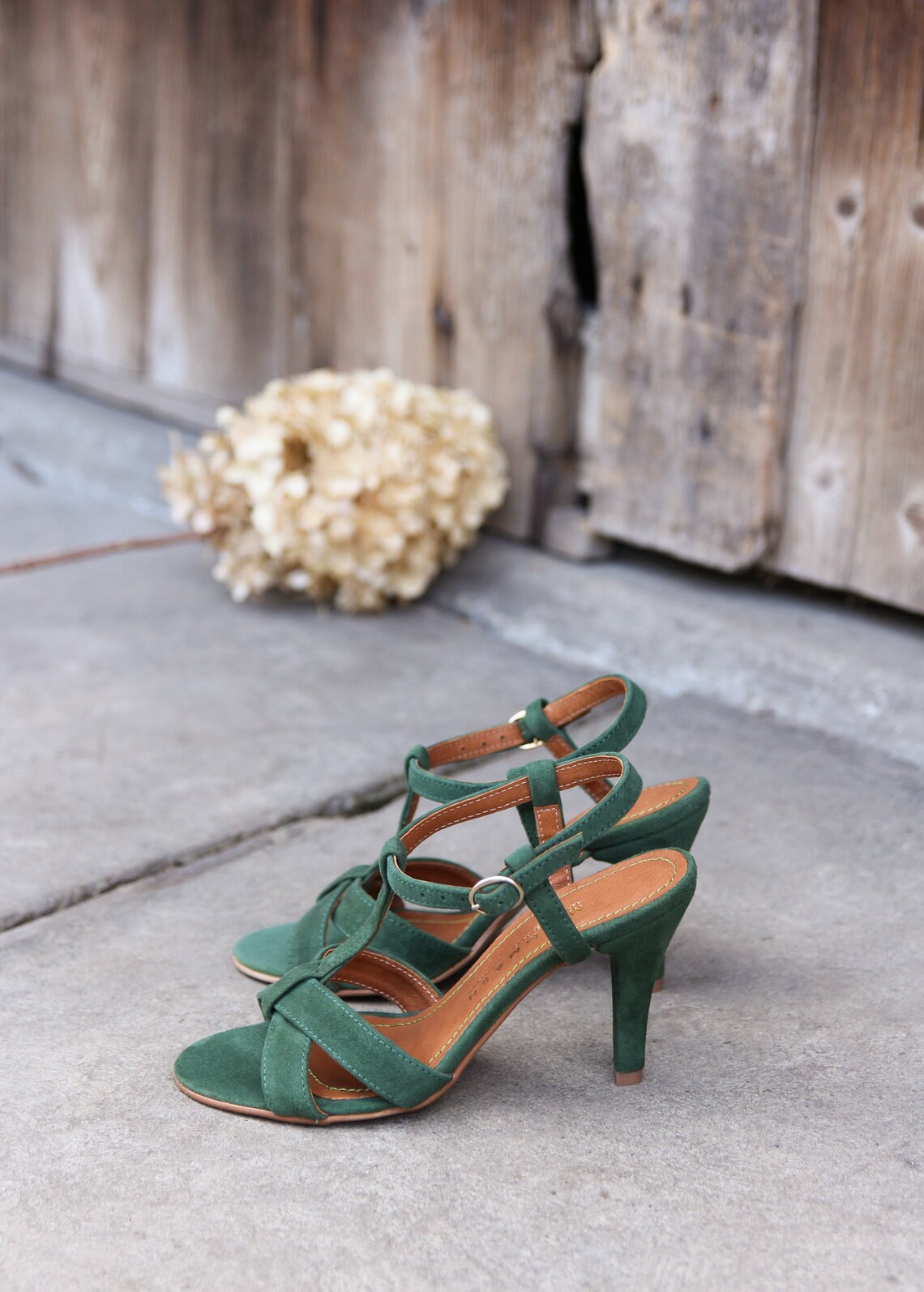 Natural Bottle Green Suede Leather High Heels Sandals Gift - Etsy
