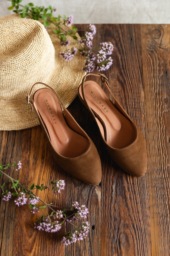 Handmade Brown Velvet Leather Slingback Ballerinas - Etsy