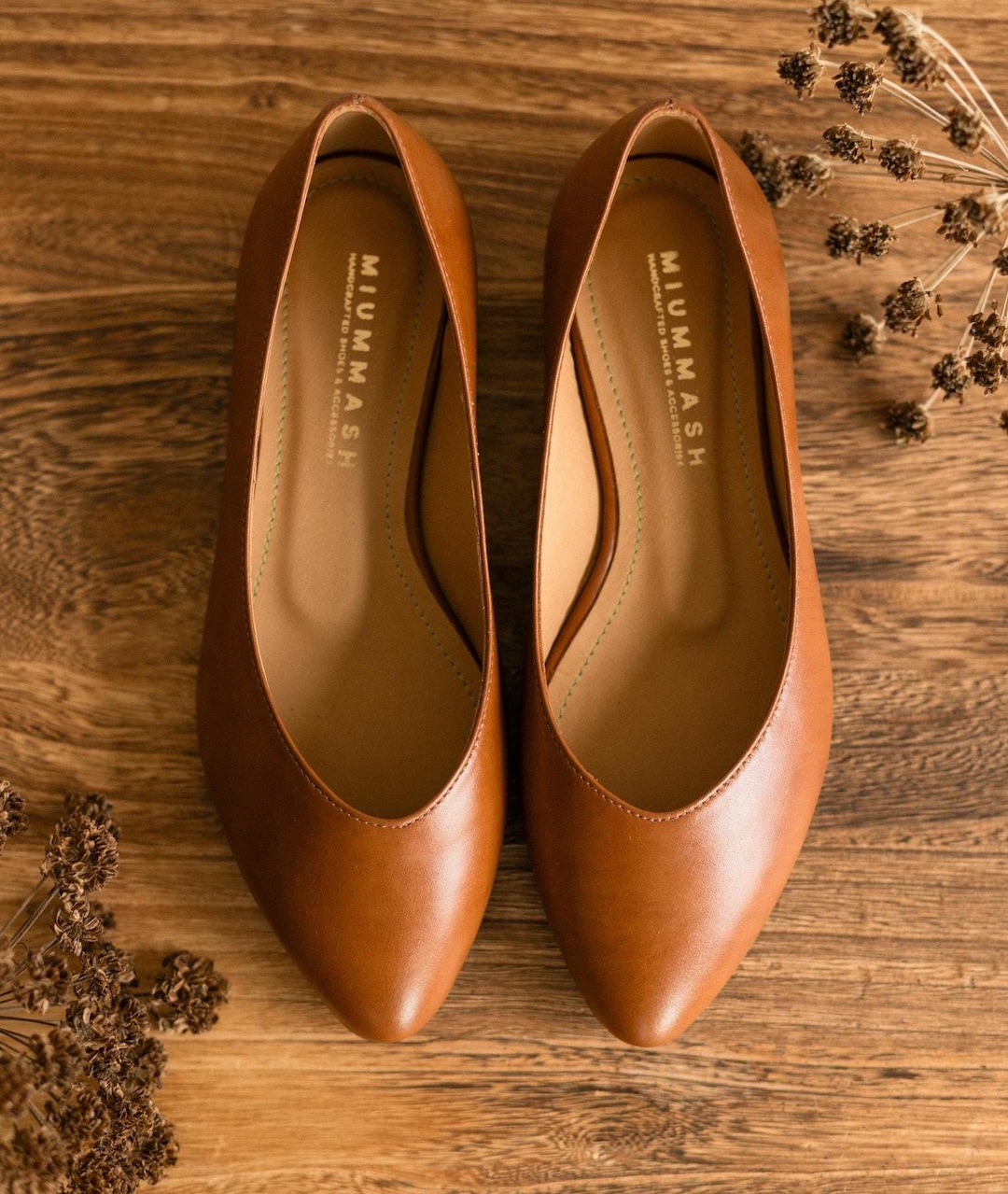 cognac pointed flats