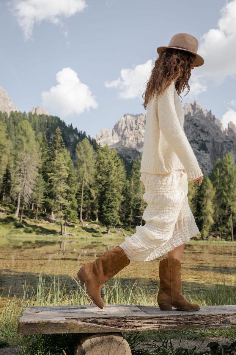 Cowboystiefel für Damen – Leder Westernstiefel im Boho Stil, klassisch braun Bild 2