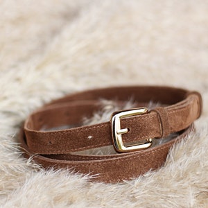 Leather belt women, cigaro brown, brown velvet leather waist belt, ladies belt, genuine leather, gift for her image 6