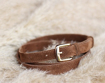 Cigaro Brown Velvet Leather Belt, Ladies Waist Belt