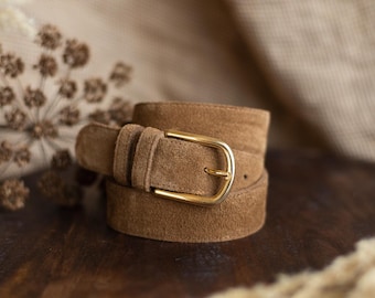 Wide Brown Velvet Leather Belt: Women's Waist Belt
