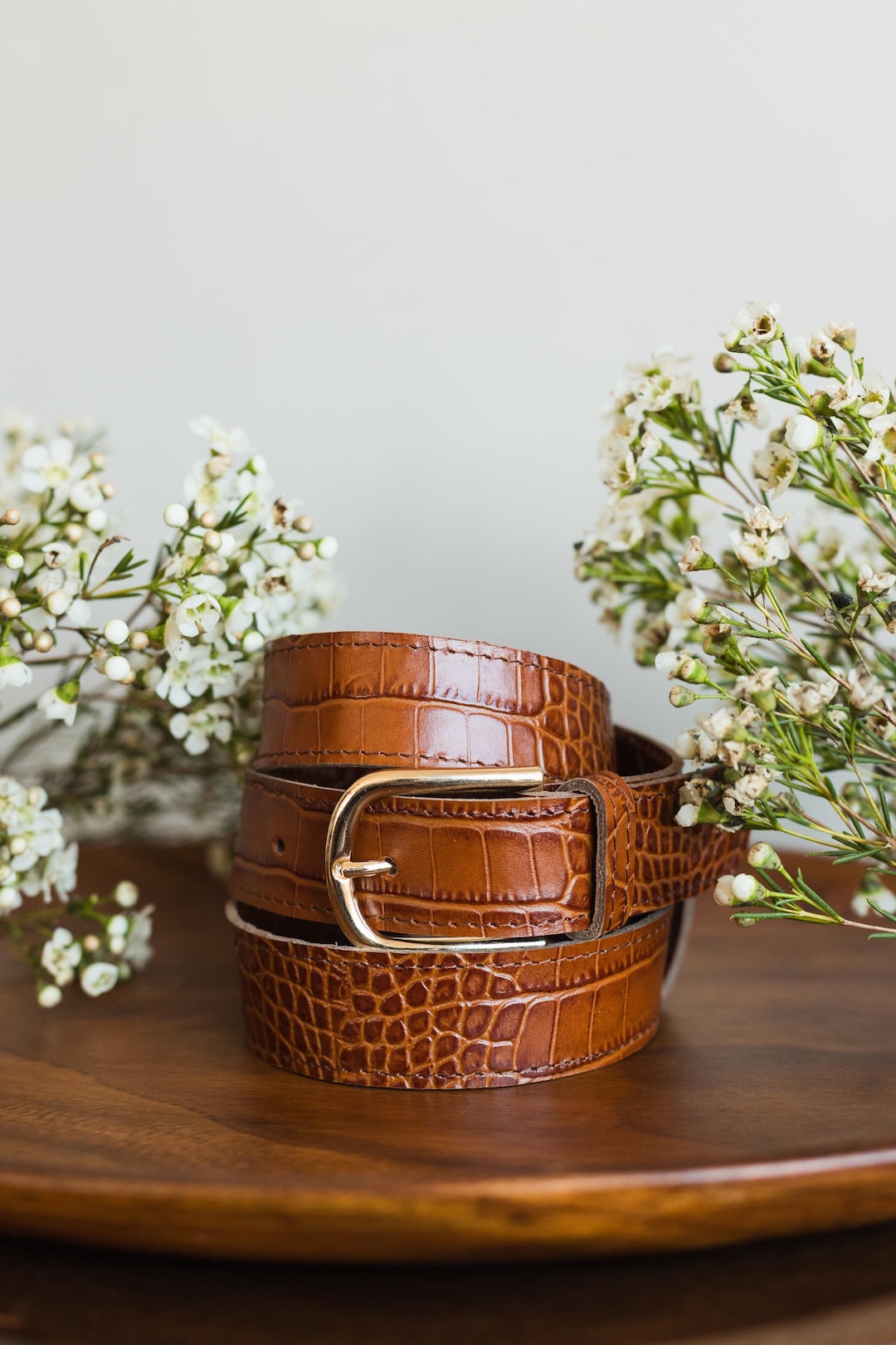 Vintage Brown Crocodile Embossed Leather Belt with Medusa Style Hardware 33 inch Hong Kong Brand New Italian VERSACE Black Genuine Leather  main image 4