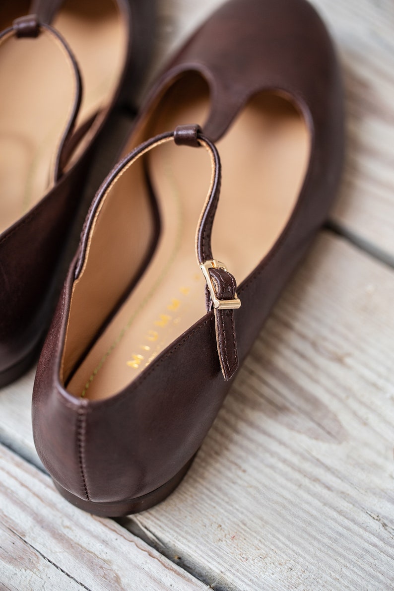 Bailarinas estilo retro de cuero marrón chocolate de grano completo, zapatos con barra en T, zapatos mary jane, regalo para ella, zapatos de estilo clásico, amante de la naturaleza imagen 5