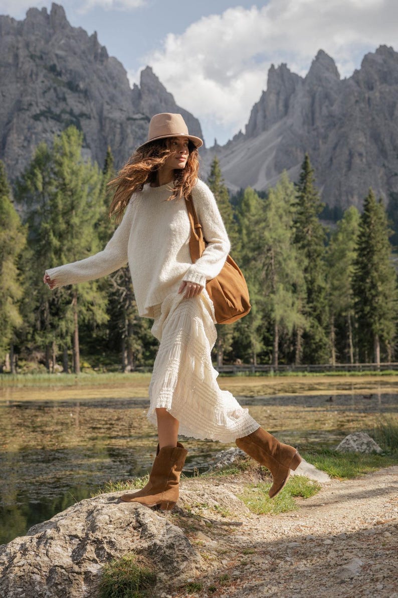 Cowboystiefel für Damen – Leder Westernstiefel im Boho Stil, klassisch braun Bild 4