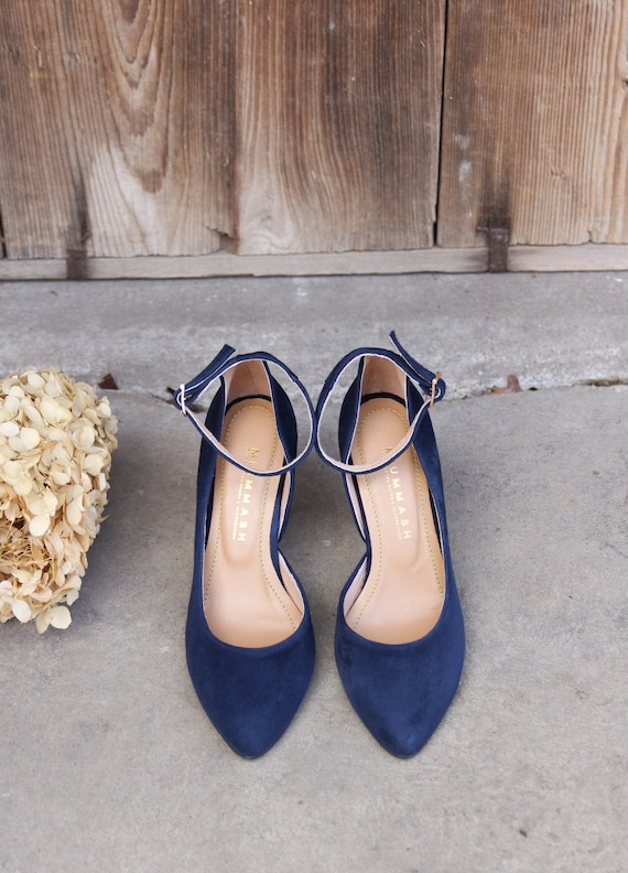 High heels natural navy blue suede leather, decollate shoes , gift for her, boho style shoes, nature lover, boho wedding
