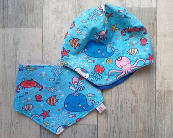 Gift set Beanie + neckertin sea animals