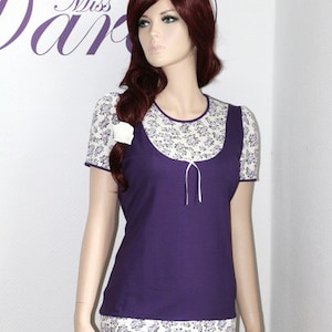 Shirt &quot;Louisa&quot; MissDarcy® purple flowers size M