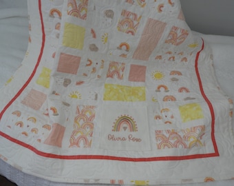 Rainbow Baby Quilt/Handmade baby quilt/Cotton Baby Quilt/Personalized Baby Quilt/Rainbow Blanket/Rainbow Baby/Rainbow Nursery/Coral quilt