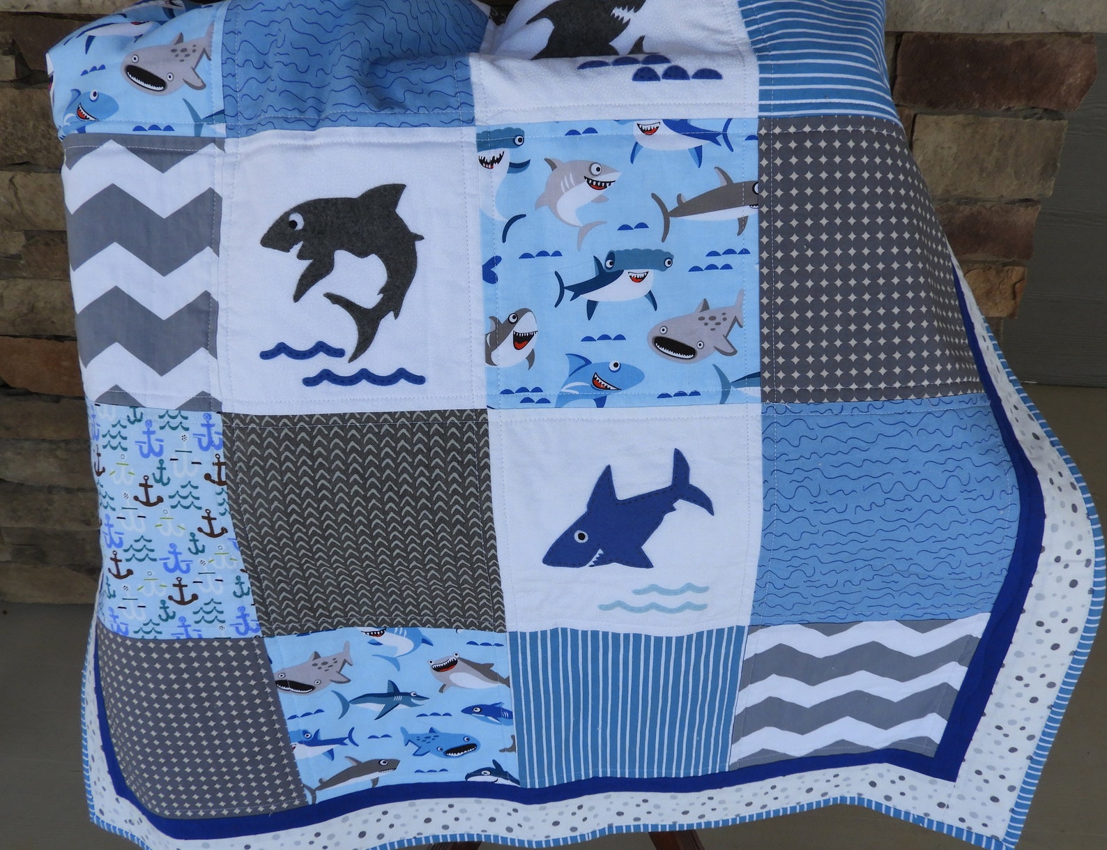 Shark Quilt/baby Shark Quilt/undersea Quilt/marine Etsy