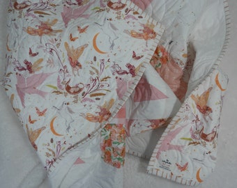 Fairy baby quilt/Fairy tale quilt/Handmade baby quilt/Personalized baby quilt/Fairy nursery/Cotton baby quilt/Pink quilt/Pink nursery