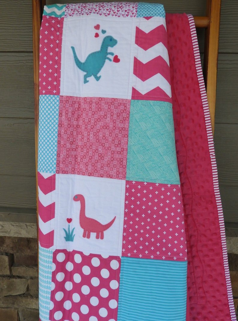 Pink Dinosaur Baby Quilt/girl Dino Quilt/girl Dinosaur Etsy