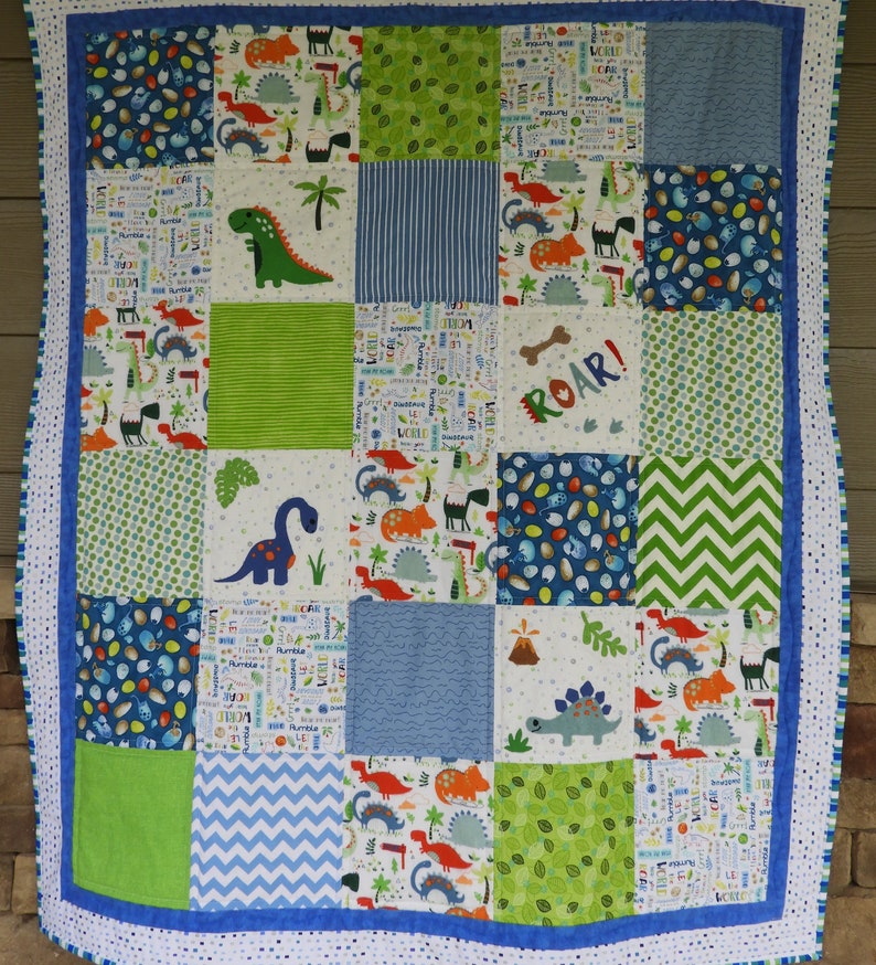Dinosaur Baby Quilt/handmade Baby Quilt/blue Dino - Etsy