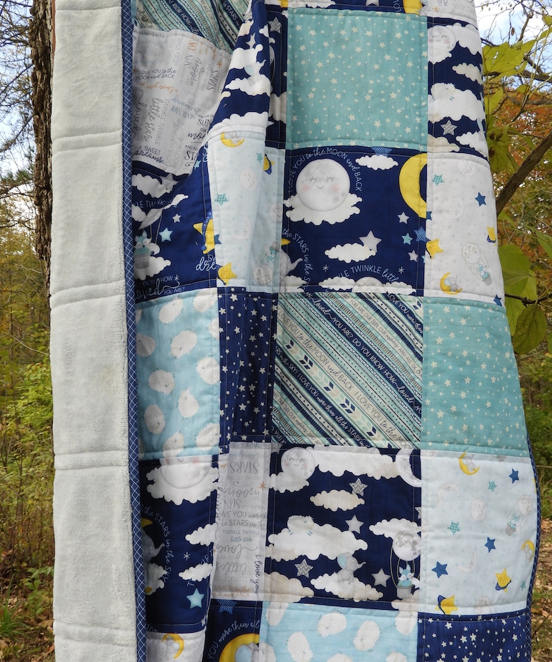 Love you to the Moon baby quilt/Handmade baby quilt/Moon Stars Etsy