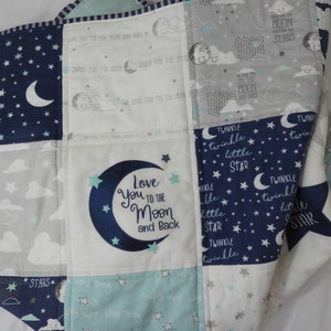 To the Moon baby quilt/Moon Stars quilt/Handmade baby quilt/Moon blanket/Personalized baby quilt/Moon nursery/boy baby quilt/Moon blanket