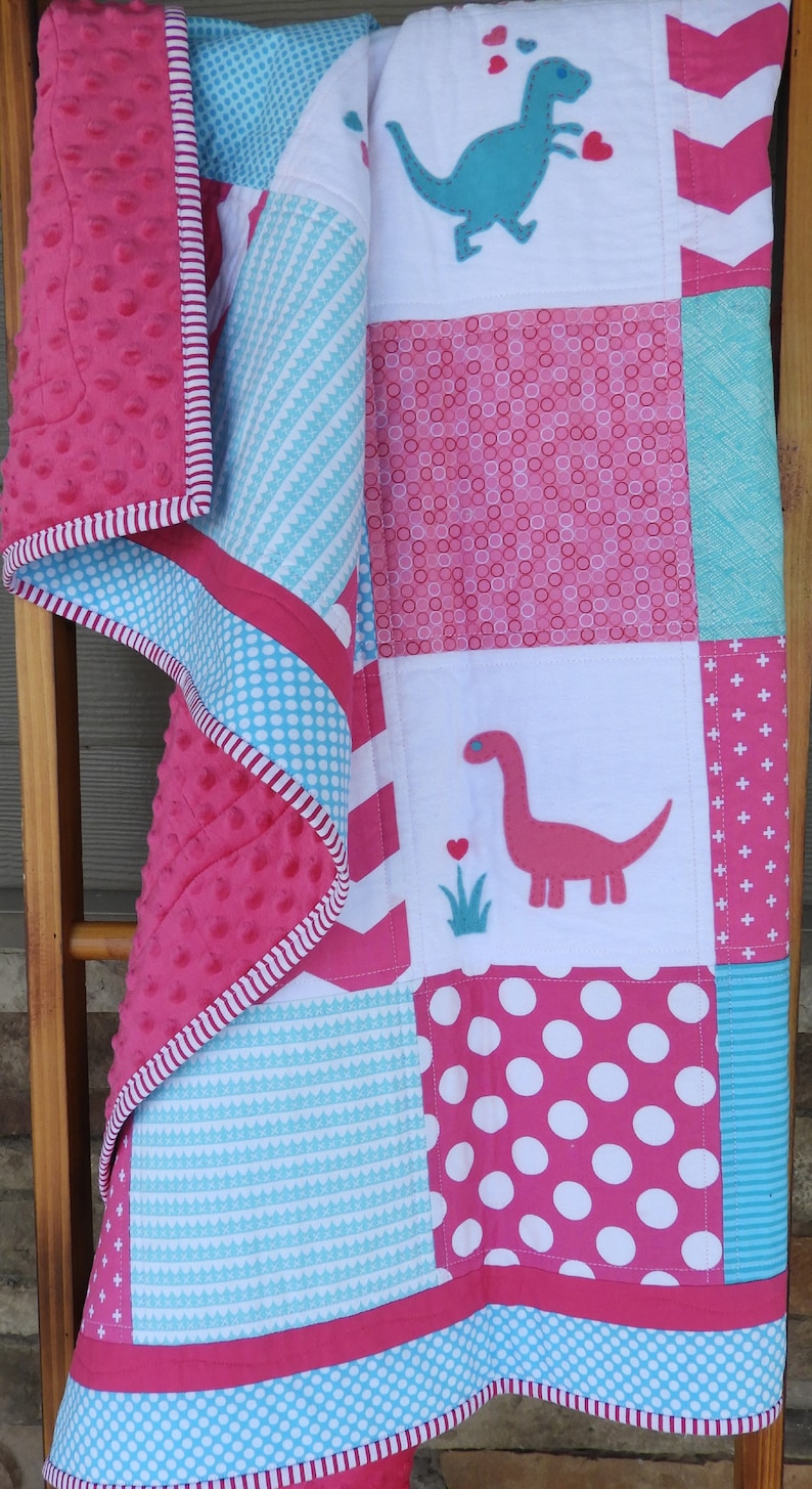Pink Dinosaur Baby Quilt/girl Dino Quilt/girl Dinosaur Etsy