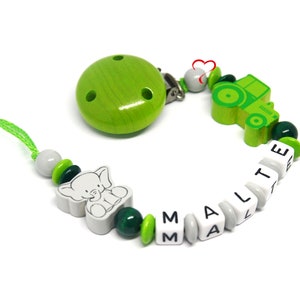 Pacifier chain with name boy personalized tractor with elephant birth baptism baby gift baby shower