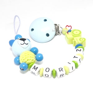 Pacifier chain with name boy personalized tractor with bear birth baptism baby gift baby shower