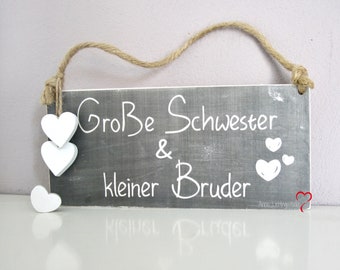 Holzschild Türschild Große Schwester & kleiner Bruder