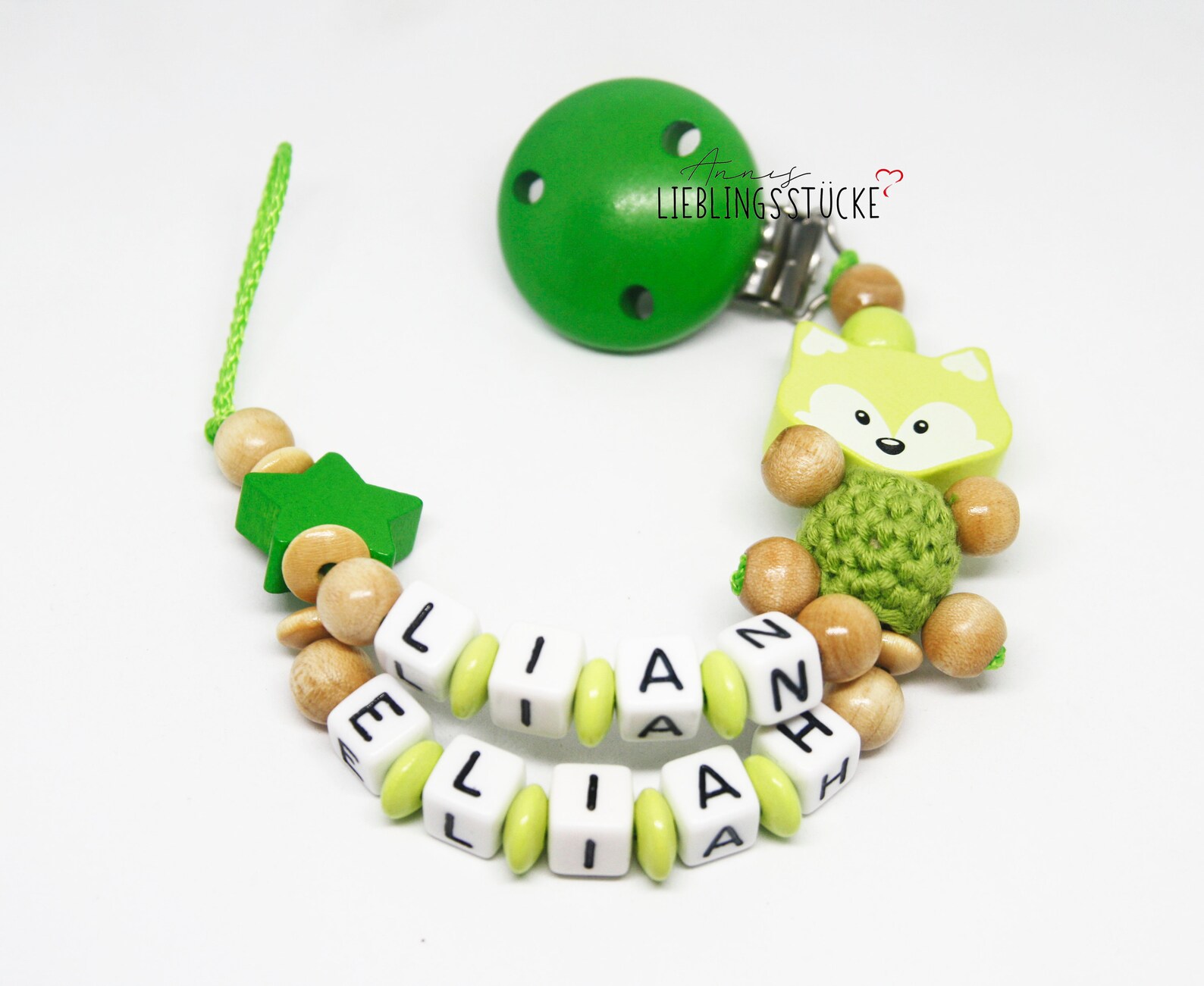Pacifier Chain Double Name Fox With Star Green Etsy