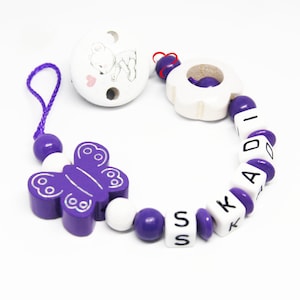 Pacifier chain with name girl personalized flower with butterfly birth baptism baby gift baby shower