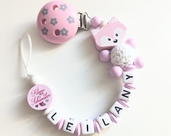 Schnullerkette Mit Namen In Dunkelblau/mint Mit Fädelmotiv Eule - Deine Schnullerkette