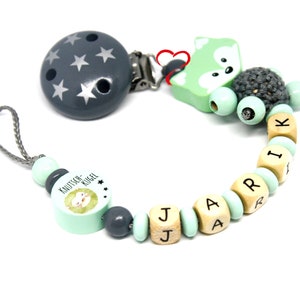 Pacifier chain with name boy personalized fox cuddly ball birth baptism baby gift baby party