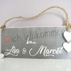 Wooden sign Welcome with name gray