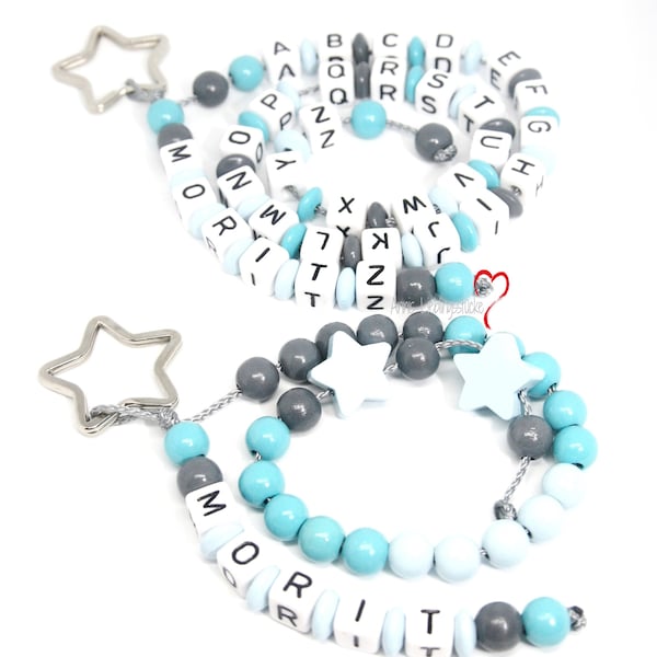 ABC and calculation chain with name set grey/light blue/light turquoise