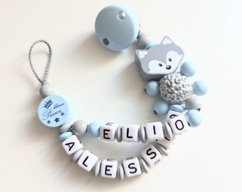 Cadena para chupete con el doble nombre Zorrito y Principito