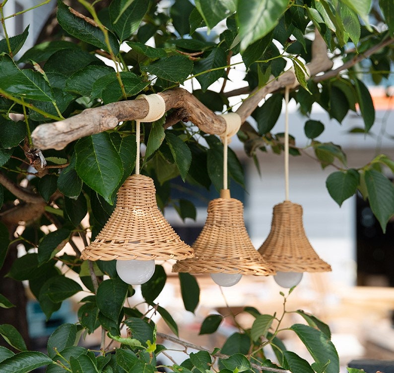 Small Rattan Pendant Light Shade With Battery Operated Pull Etsy UK