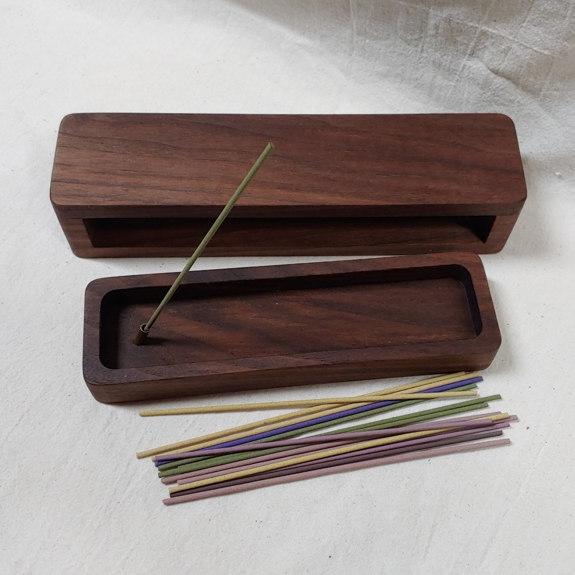 Walnut Wood Incense Stick Holder with Storage Case Etsy