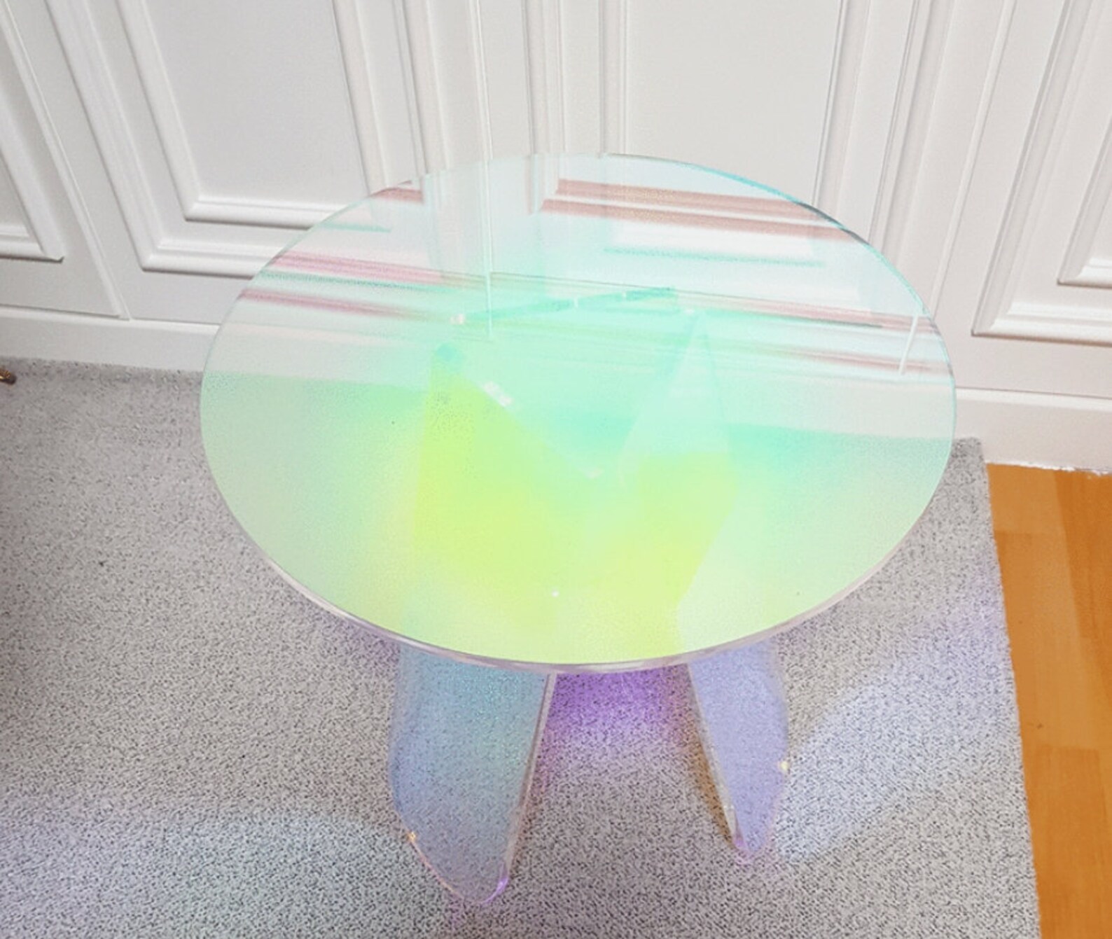Round Glass Top Iridescent Acrylic Side Table Etsy