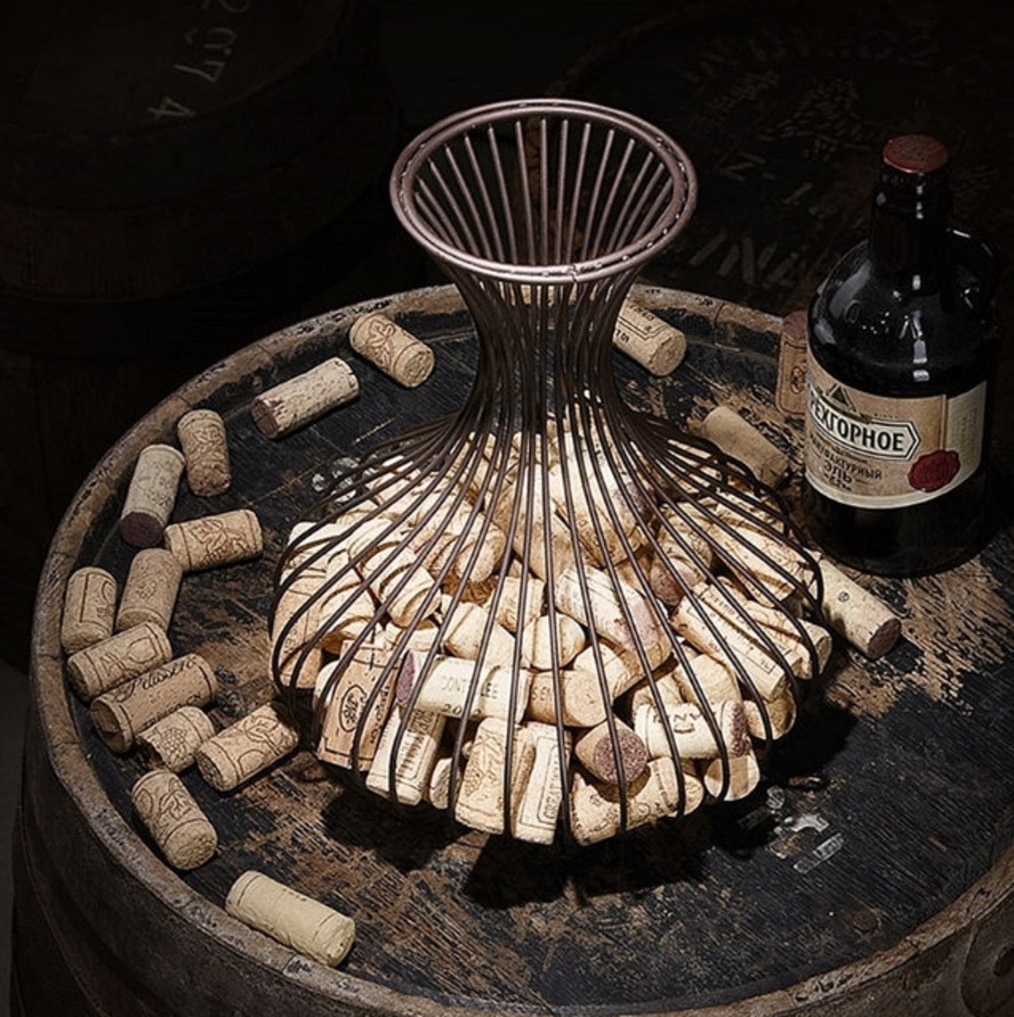 Wine Cork Holder Industrial Table Top Accent Wine Lover Gift Etsy
