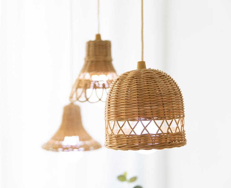 Small Rattan Pendant Light Shade With Battery Operated Pull Etsy
