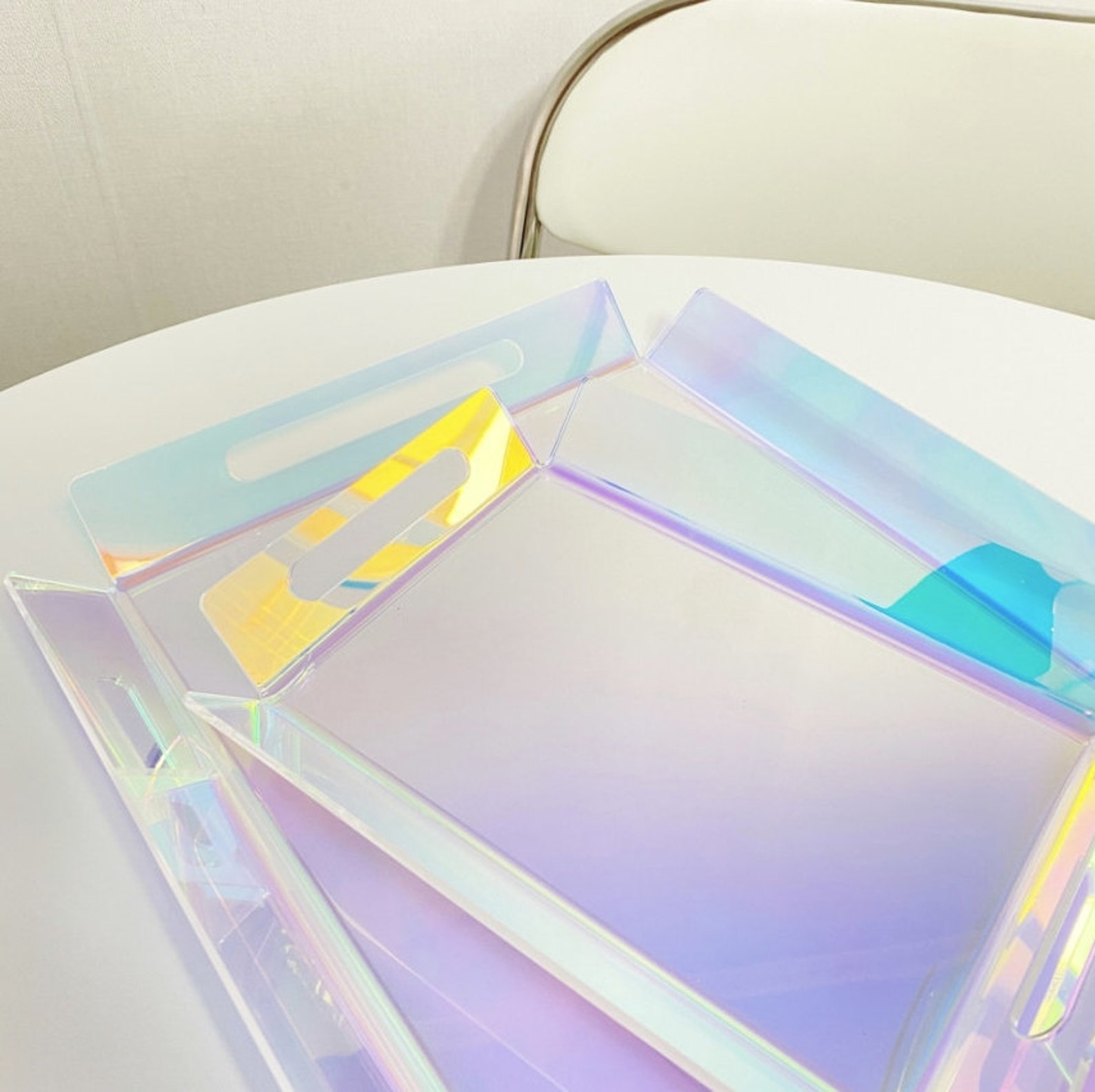 Iridescent Acrylic Serving Tray Set of 2 Etsy